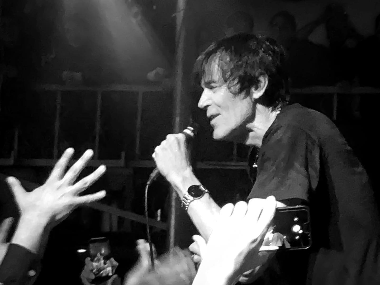 Concert performance in black and white - at the mic